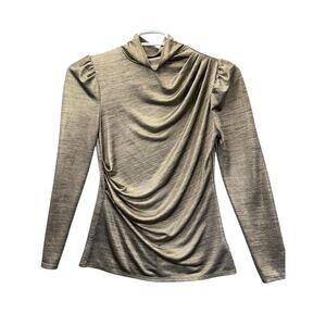 ModCloth Long Sleeve Mock Neck Pullover Blouse Metallic Gold Women’s Size Small